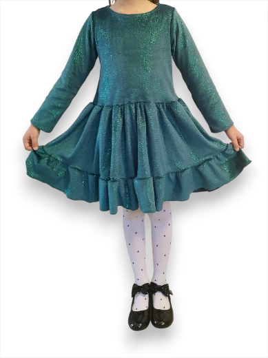 Elegáns csillogós kislány alkalmi ruha - zöld